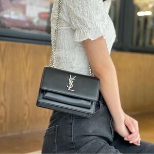 Yves Saint Laurent Black Sunset grained crossbody bag with silver
